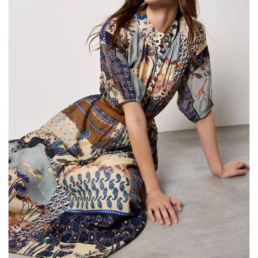 NEW APRICOT patchwork art midi shirt dress in navy - Picture 4 of 6